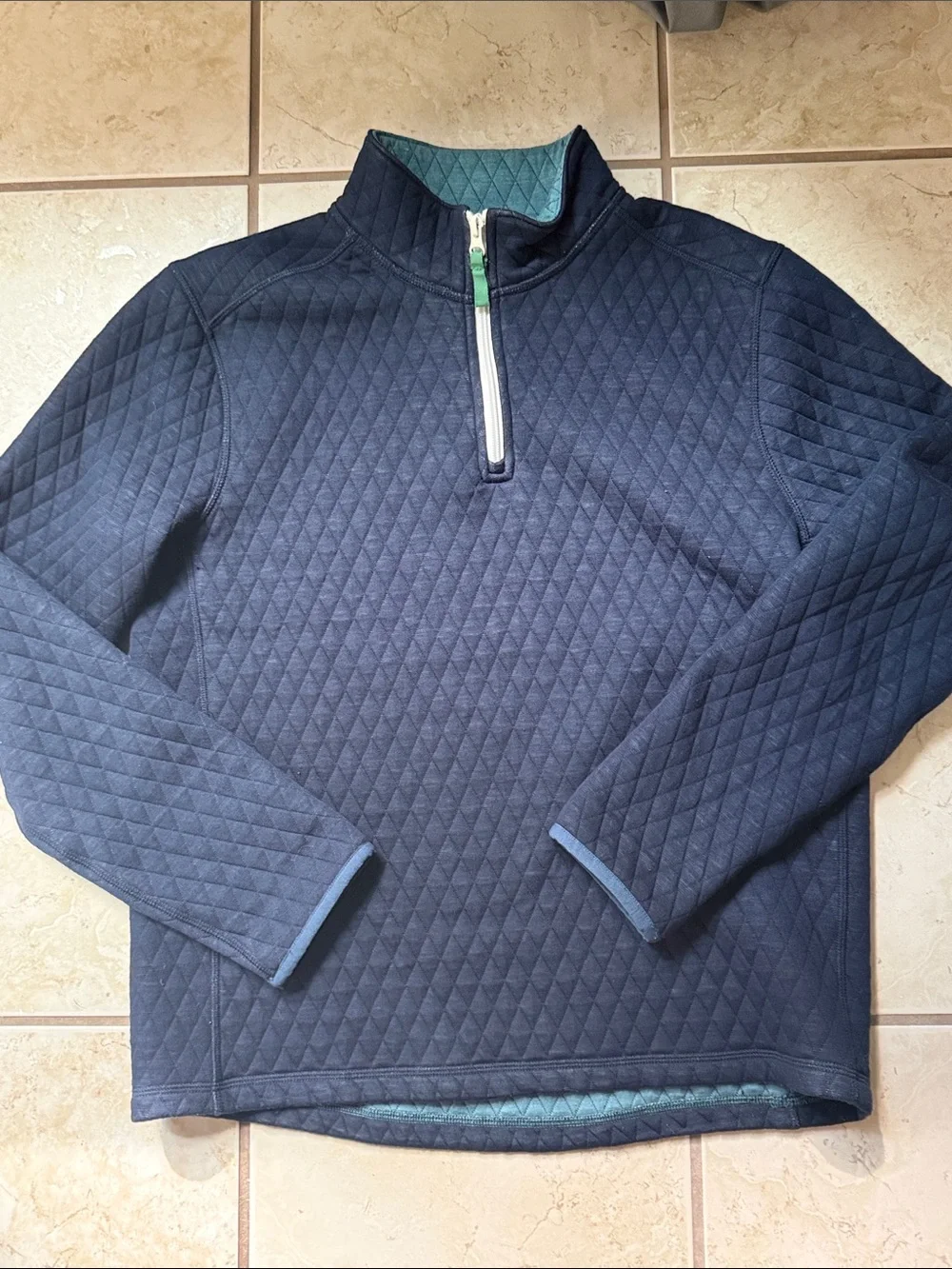 J. Crew Men’s Quilted Half-Zip Sweater - Navy with Green Trim  Size M